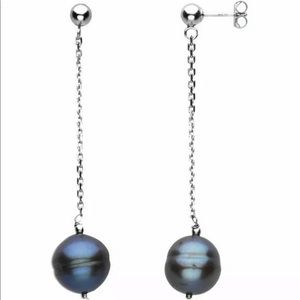 Black Pearl Sterling Silver Chain Earrings